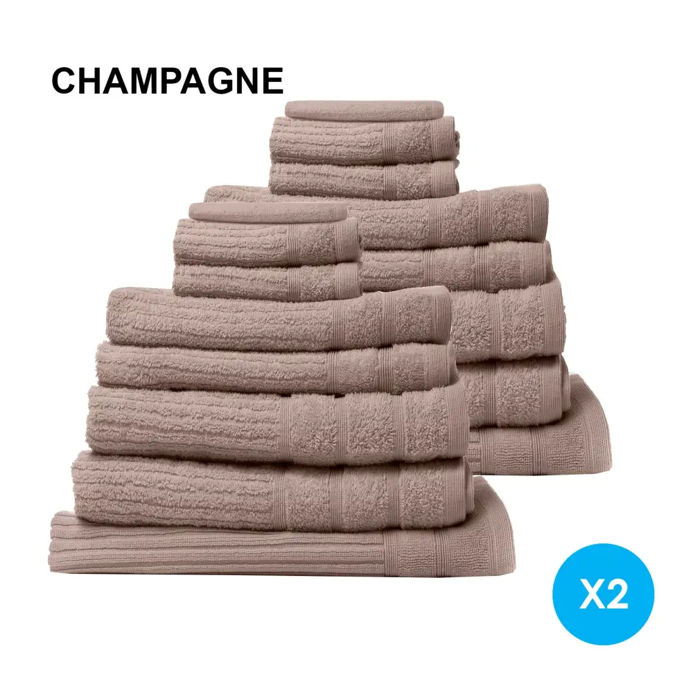 Royal Comfort 16 Piece Egyptian Cotton Eden Towel Set 600GSM Luxurious Absorbent - Champagne - Home & Garden > Bathroom