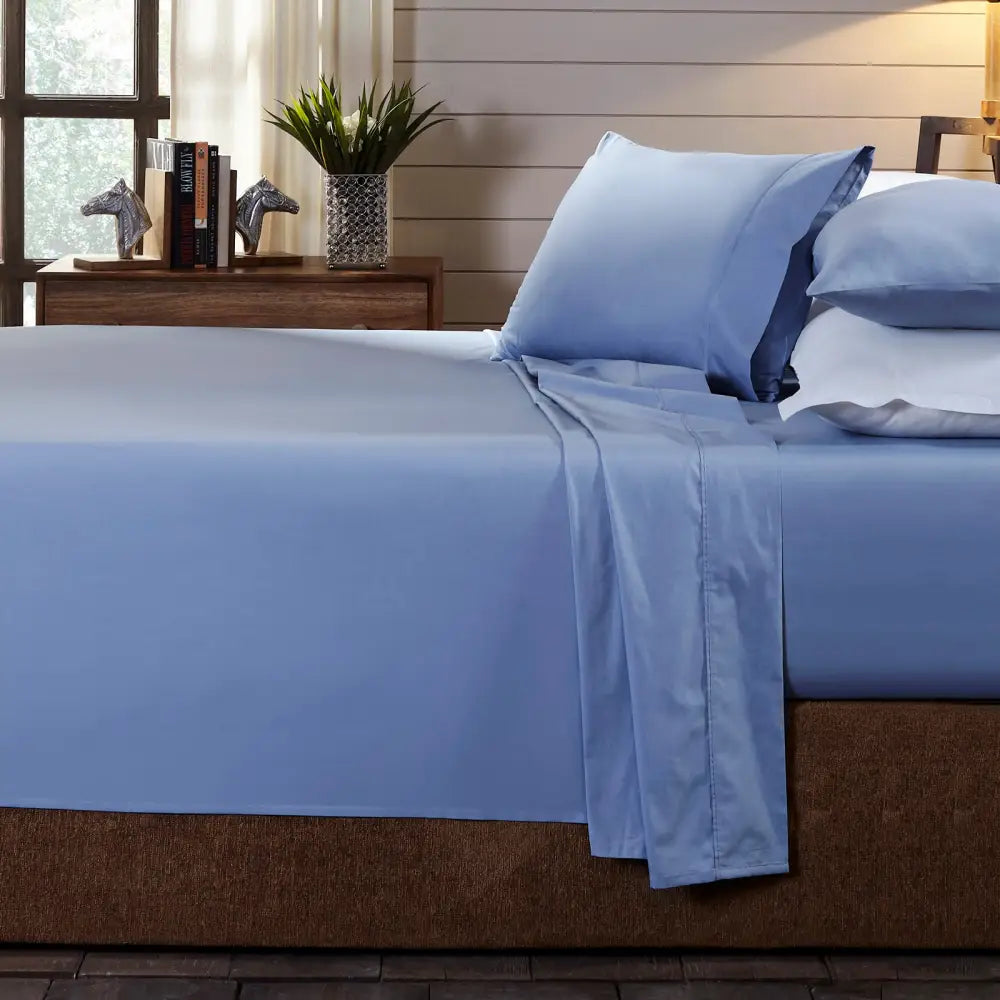 Royal Comfort 250TC Organic 100% Cotton Sheet Set 4 Piece Luxury Hotel Style - Double - Indigo - Home & Garden > Bedding