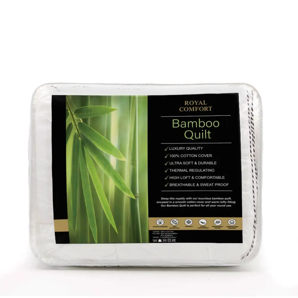 Royal Comfort Bamboo Blend Quilt 250GSM Luxury Duvet 100% Cotton Cover - Double - White - Home & Garden > Bedding