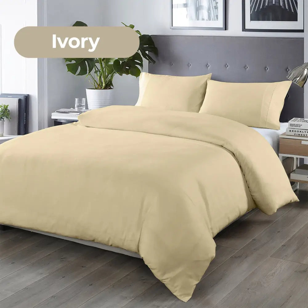 Royal Comfort Bamboo Blended Quilt Cover Set 1000TC Ultra Soft Luxury Bedding - Queen - Ivory - Home & Garden > Bedding