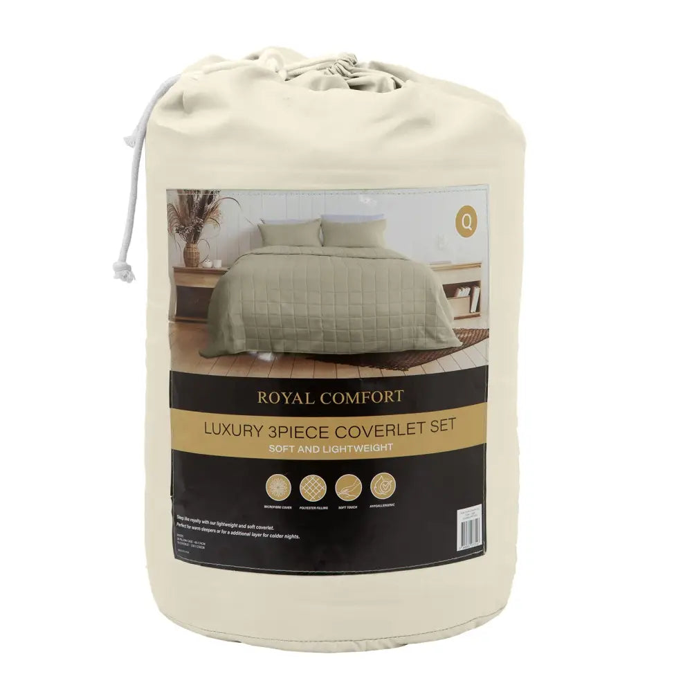Royal Comfort Coverlet Set Bedspread Soft Touch Easy Care Breathable 3 Piece Set - King - Beige - Home & Garden >