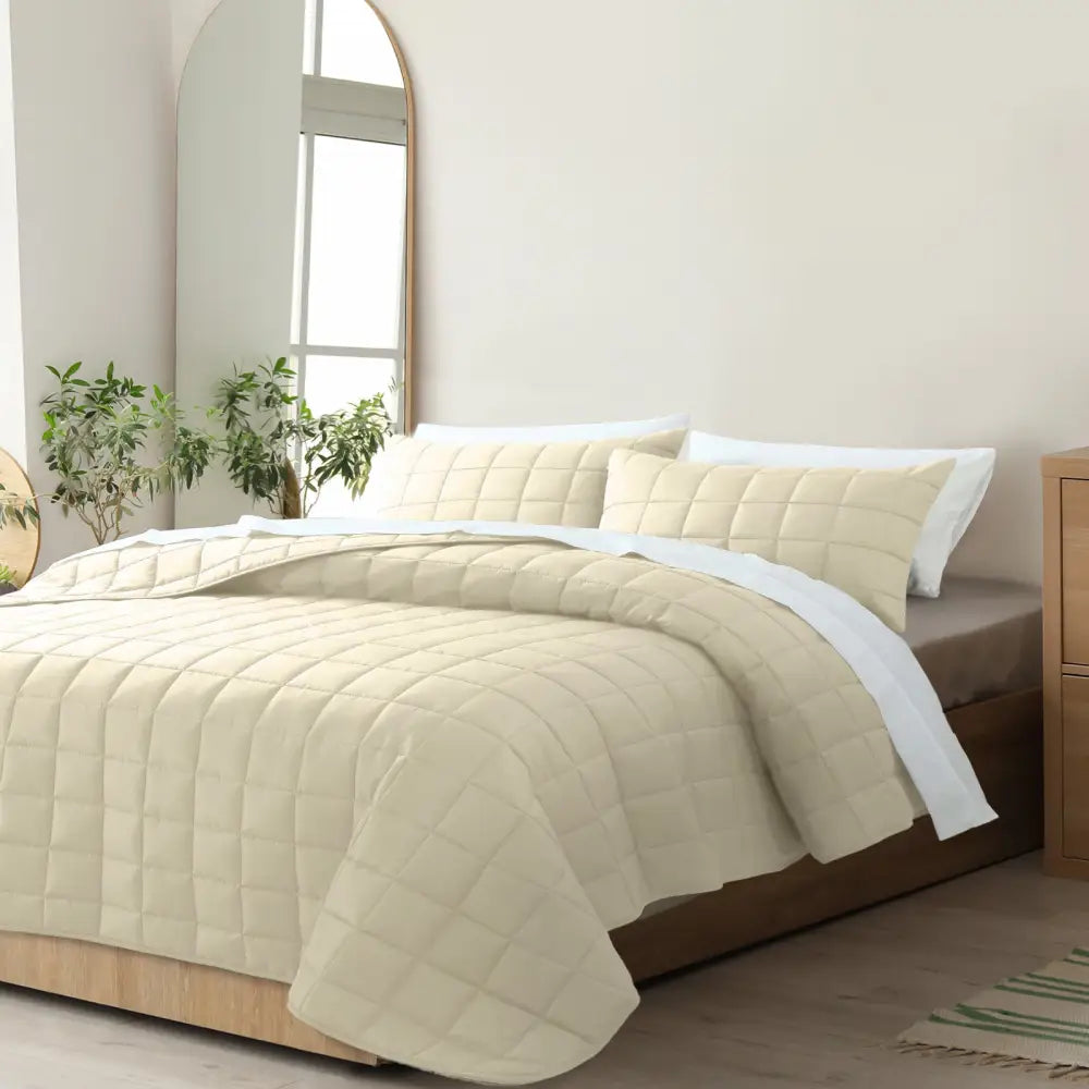 Royal Comfort Coverlet Set Bedspread Soft Touch Easy Care Breathable 3 Piece Set - Queen - Beige - Home & Garden >