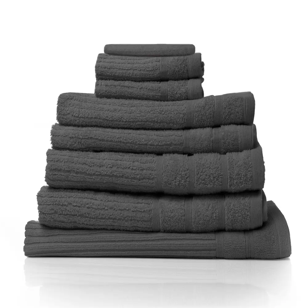 Royal Comfort Eden Egyptian Cotton 600GSM 8 Piece Luxury Bath Towels Set - Granite - Home & Garden > Bathroom