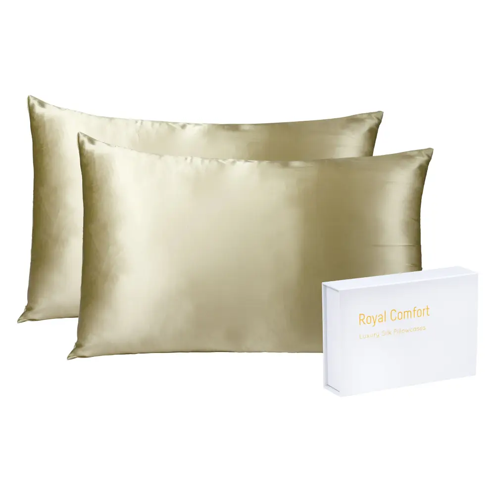 Royal Comfort Mulberry Soft Silk Hypoallergenic Pillowcase Twin Pack 51 x 76cm - Champagne - Home & Garden > Bedding