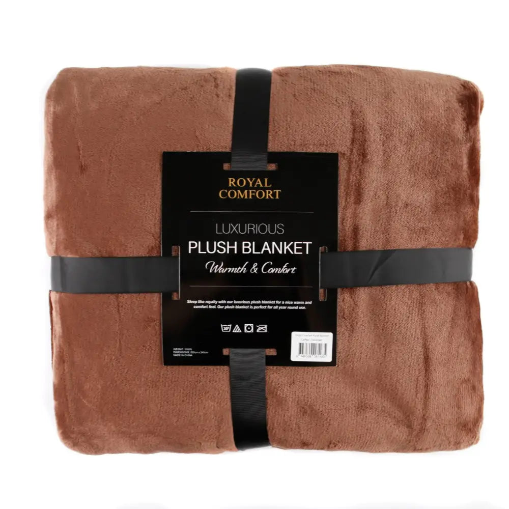 Royal Comfort Plush Blanket Throw Warm Soft Super Soft Large 220cm x 240cm - Coffee - Home & Garden > Bedding