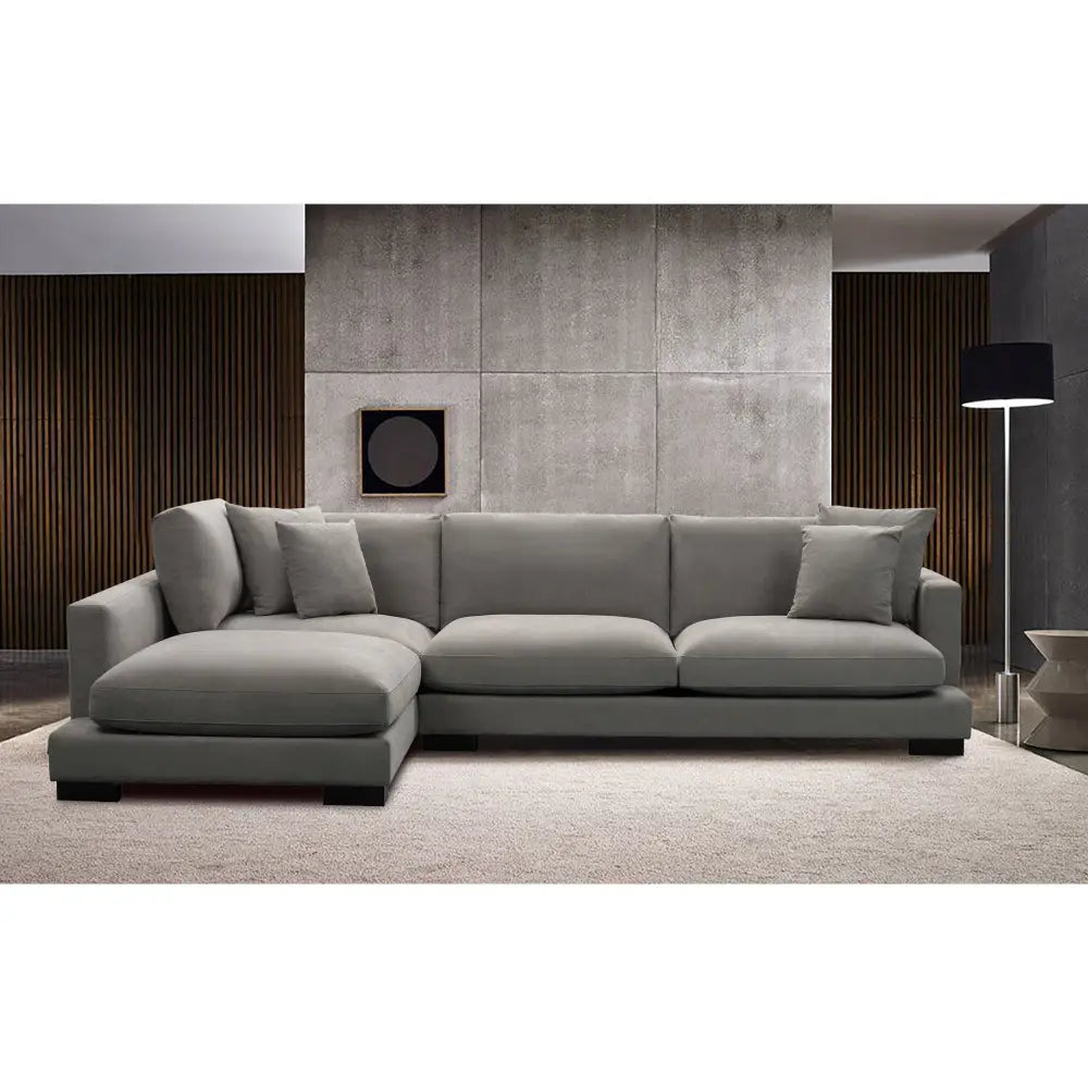Royalty 3 Seater Sofa Fabric Uplholstered Left Chaise Lounge Couch - Grey - Furniture > Sofas