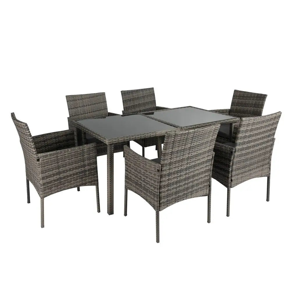 Rural Style Outdoor Grey Wicker 6 Seater Dining Set - Furniture > Outdoor