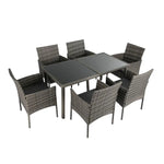 Rural Style Outdoor Grey Wicker 6 Seater Dining Set - Furniture > Outdoor