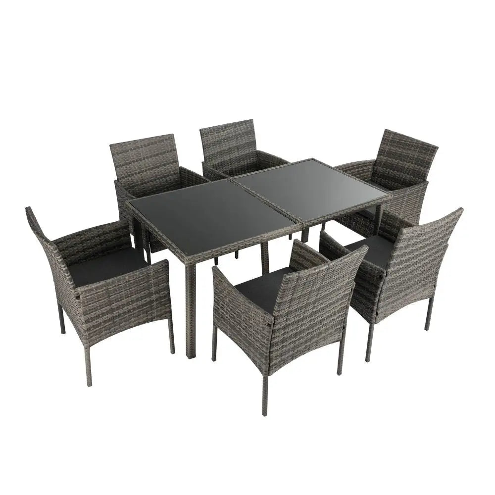 Rural Style Outdoor Grey Wicker 6 Seater Dining Set - Furniture > Outdoor