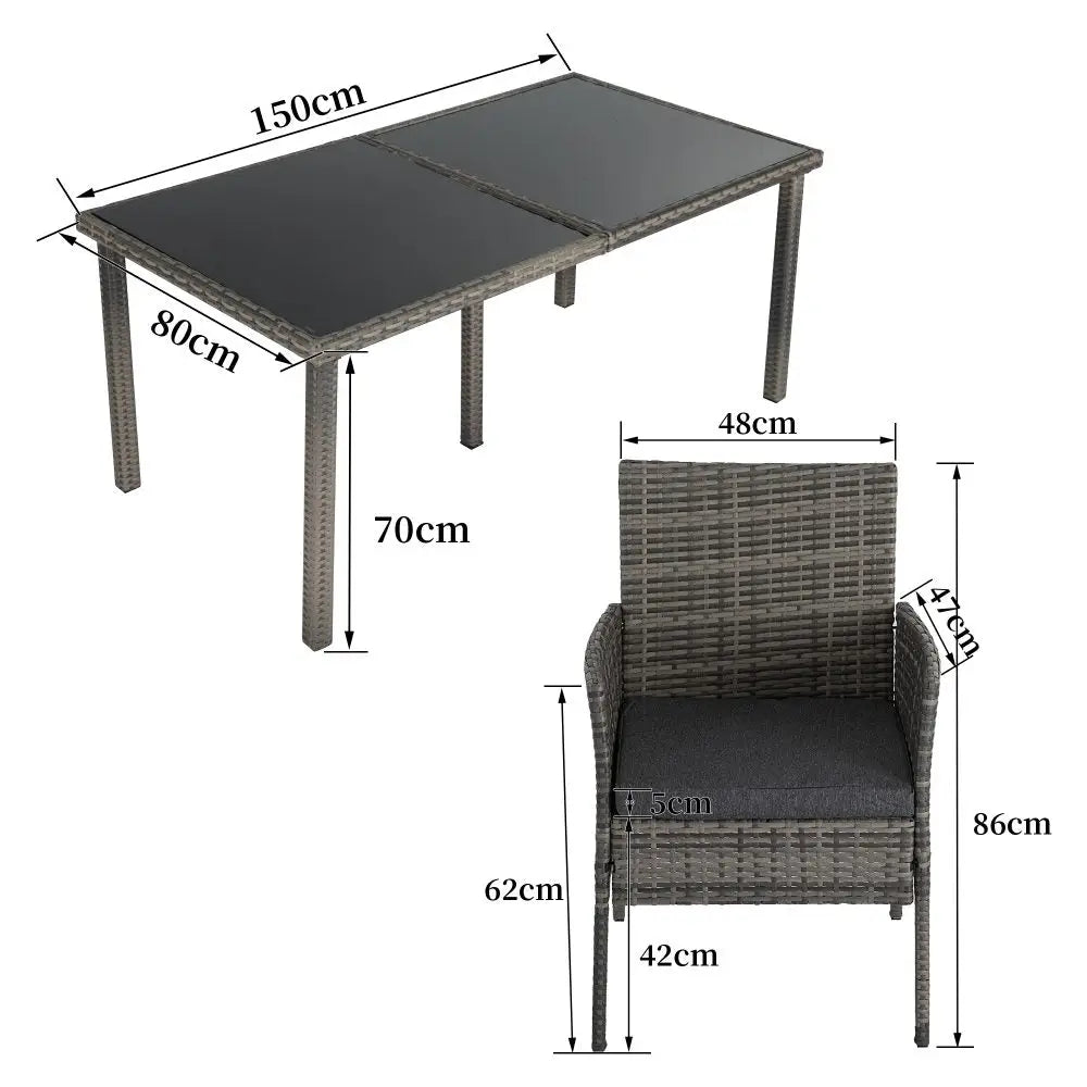Rural Style Outdoor Grey Wicker 6 Seater Dining Set - Furniture > Outdoor