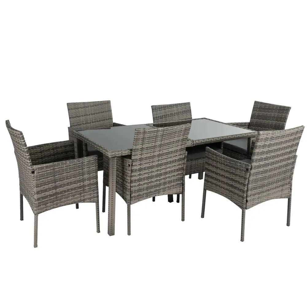 Rural Style Outdoor Grey Wicker 6 Seater Dining Set - Furniture > Outdoor