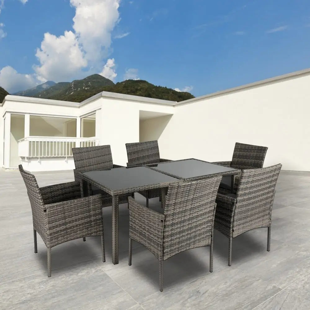 Rural Style Outdoor Grey Wicker 6 Seater Dining Set - Furniture > Outdoor