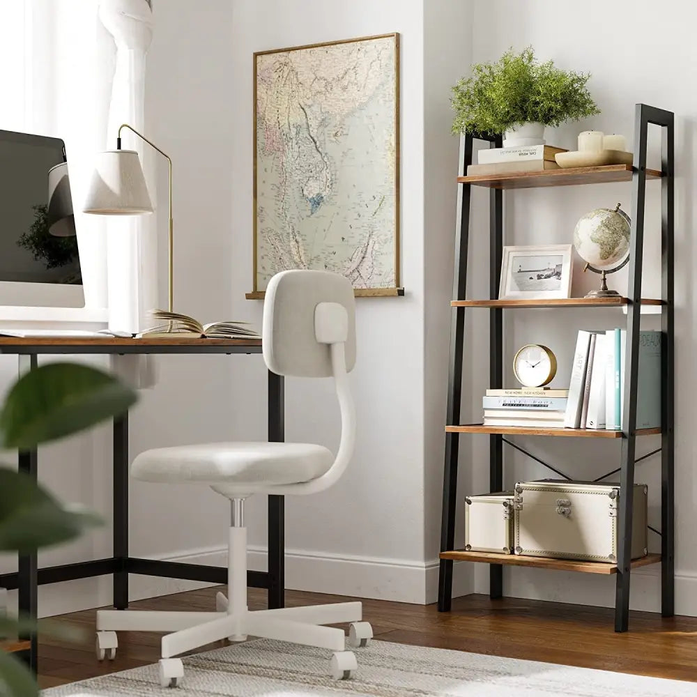 Rustic brown and black steel Metal Frame 4 Tier bookshelf - Furniture > Living Room