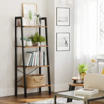 Rustic brown and black steel Metal Frame 4 Tier bookshelf - Furniture > Living Room