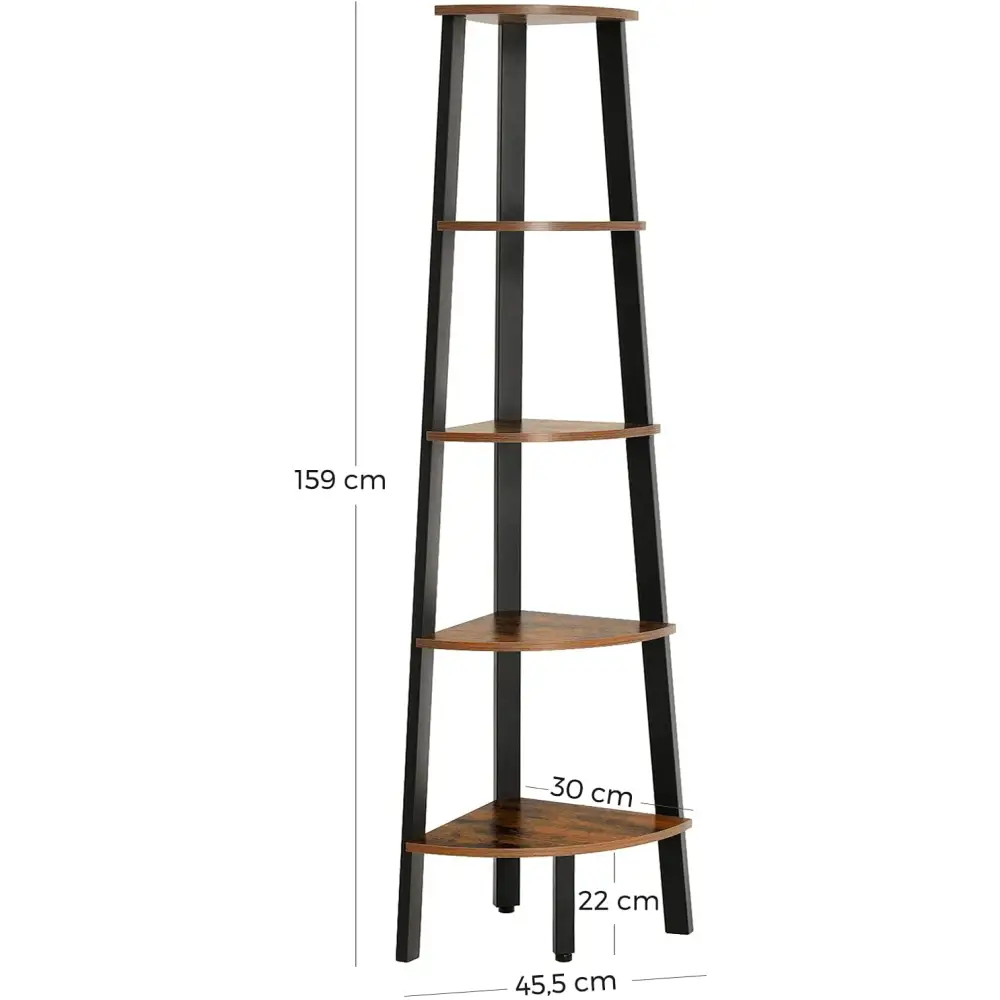 Rustic Brown Metal Frame 5 Tier Corner Shelf - Home & Garden > Storage