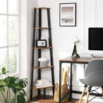 Rustic Brown Metal Frame 5 Tier Corner Shelf - Home & Garden > Storage