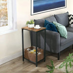 Rustic Brown Side Table with Mesh Shelf - Furniture > Living Room
