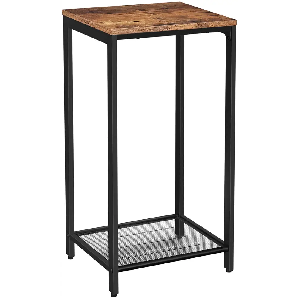 Rustic Brown Side Table with Mesh Shelf - Furniture > Living Room