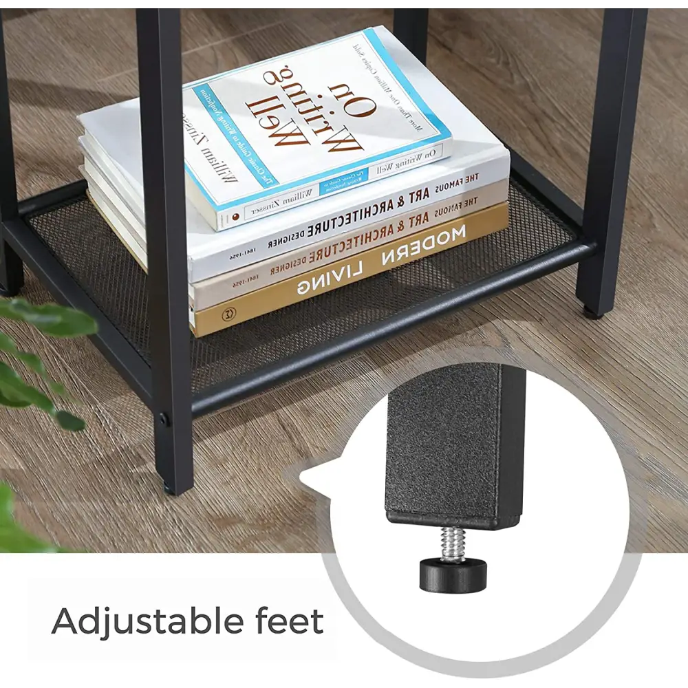 Rustic Brown Side Table with Mesh Shelf - Furniture > Living Room