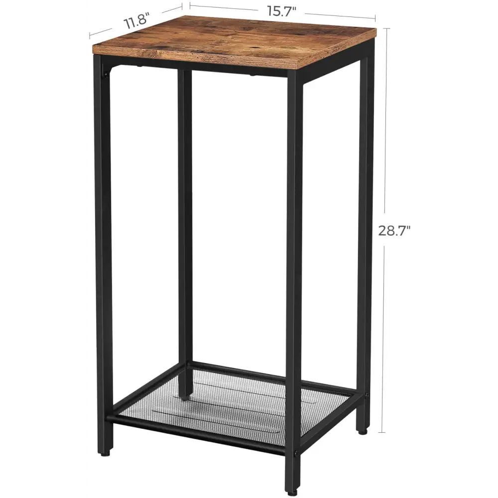 Rustic Brown Side Table with Mesh Shelf - Furniture > Living Room