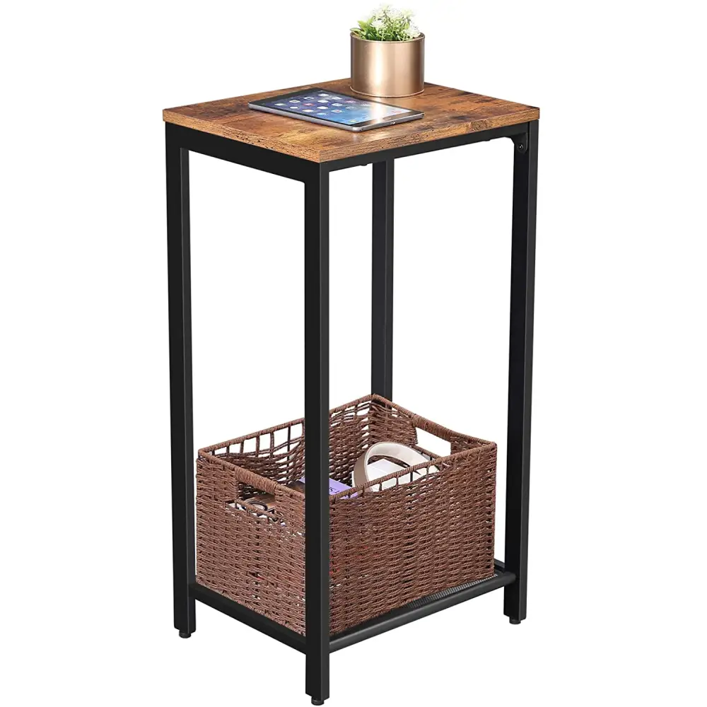 Rustic Brown Side Table with Mesh Shelf - Furniture > Living Room