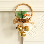 Rustic Christmas Ring Ornament with Gold Bells and Pinecones - Holiday Hanging Decor 10 pieces - Occasions > Christmas