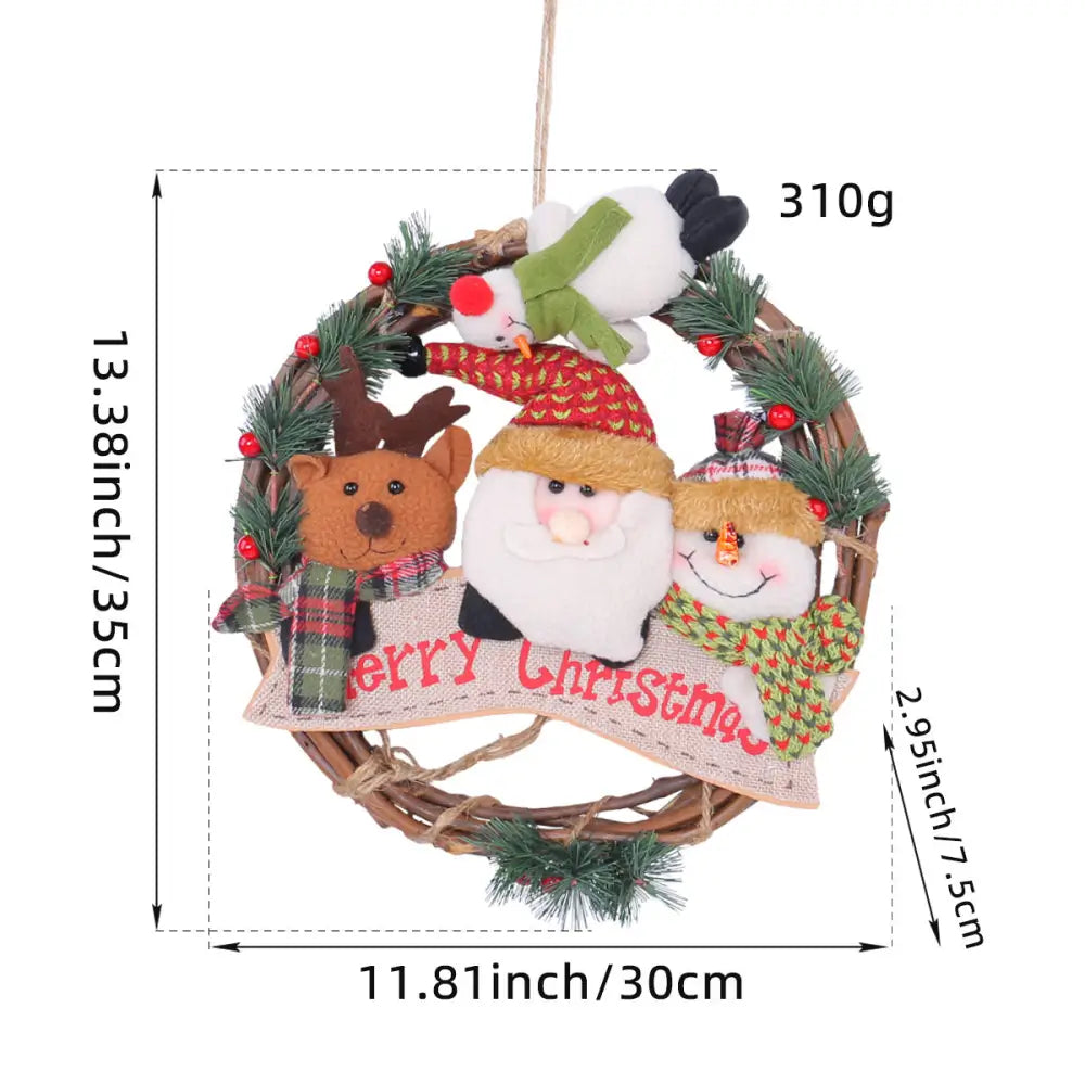 Rustic Christmas Wreath with Santa Reindeer and Snowman - Holiday Door Decoration - Occasions > Christmas > Christmas