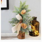 Rustic Mini Tabletop Greenery Ornament – 10 Inches Tall with Burlap Bow and Acorn Accents (4 trees) - Occasions >