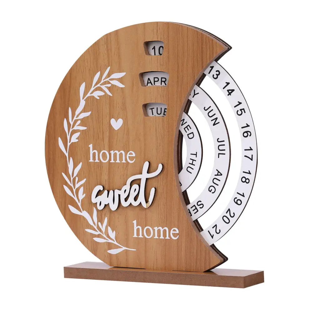 Rustic Perpetual Wooden Calendar | Decorative Home & Desk Accessory 20*18cm Moon shape - Home & Garden > Home Office