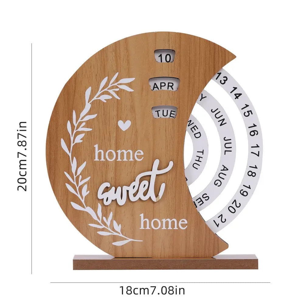 Rustic Perpetual Wooden Calendar | Decorative Home & Desk Accessory 20*18cm Moon shape - Home & Garden > Home Office