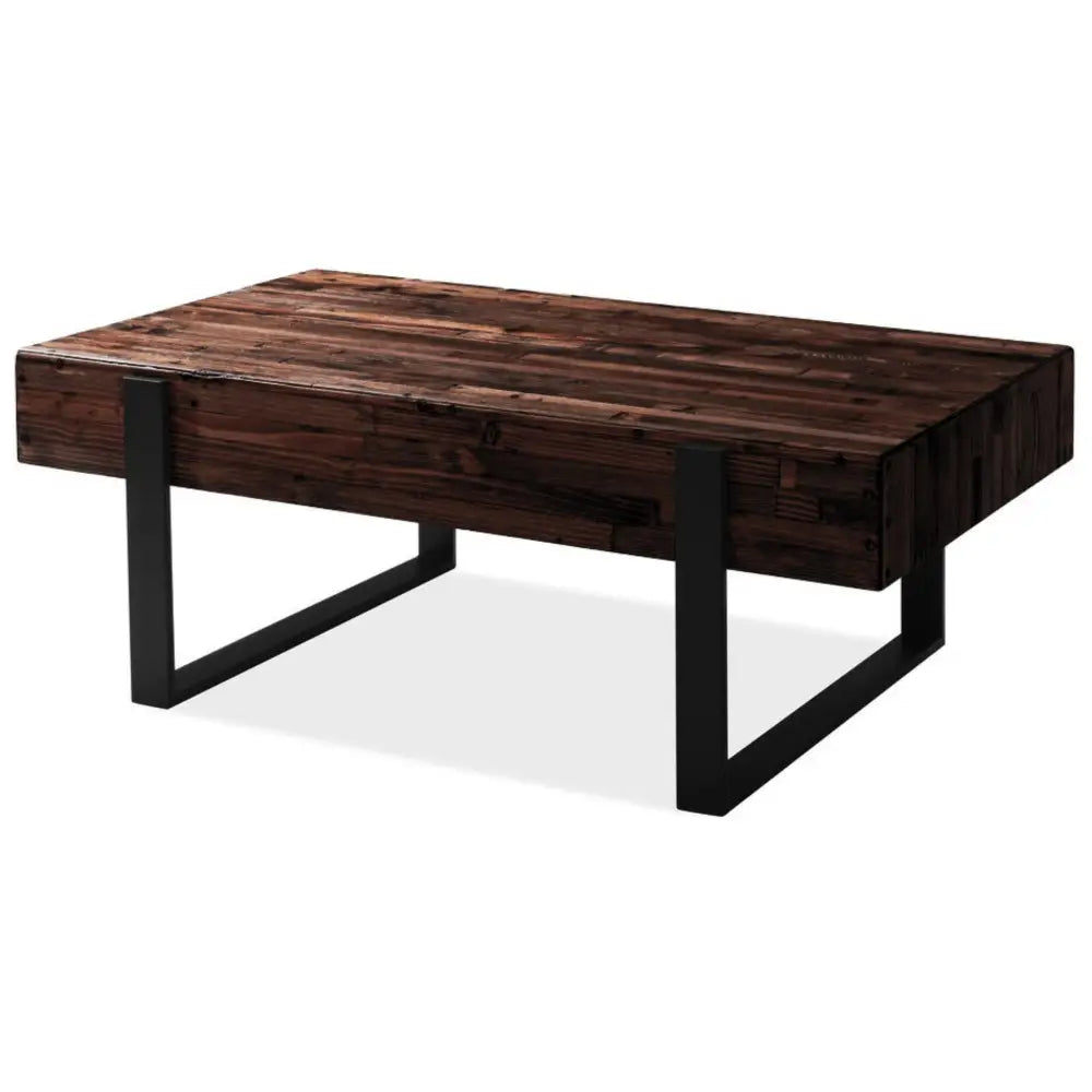 Rustica 120cm Coffee Table with Metal Leg Pine Wood Top Black - Furniture > Living Room
