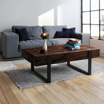 Rustica 120cm Coffee Table with Metal Leg Pine Wood Top Black - Furniture > Living Room