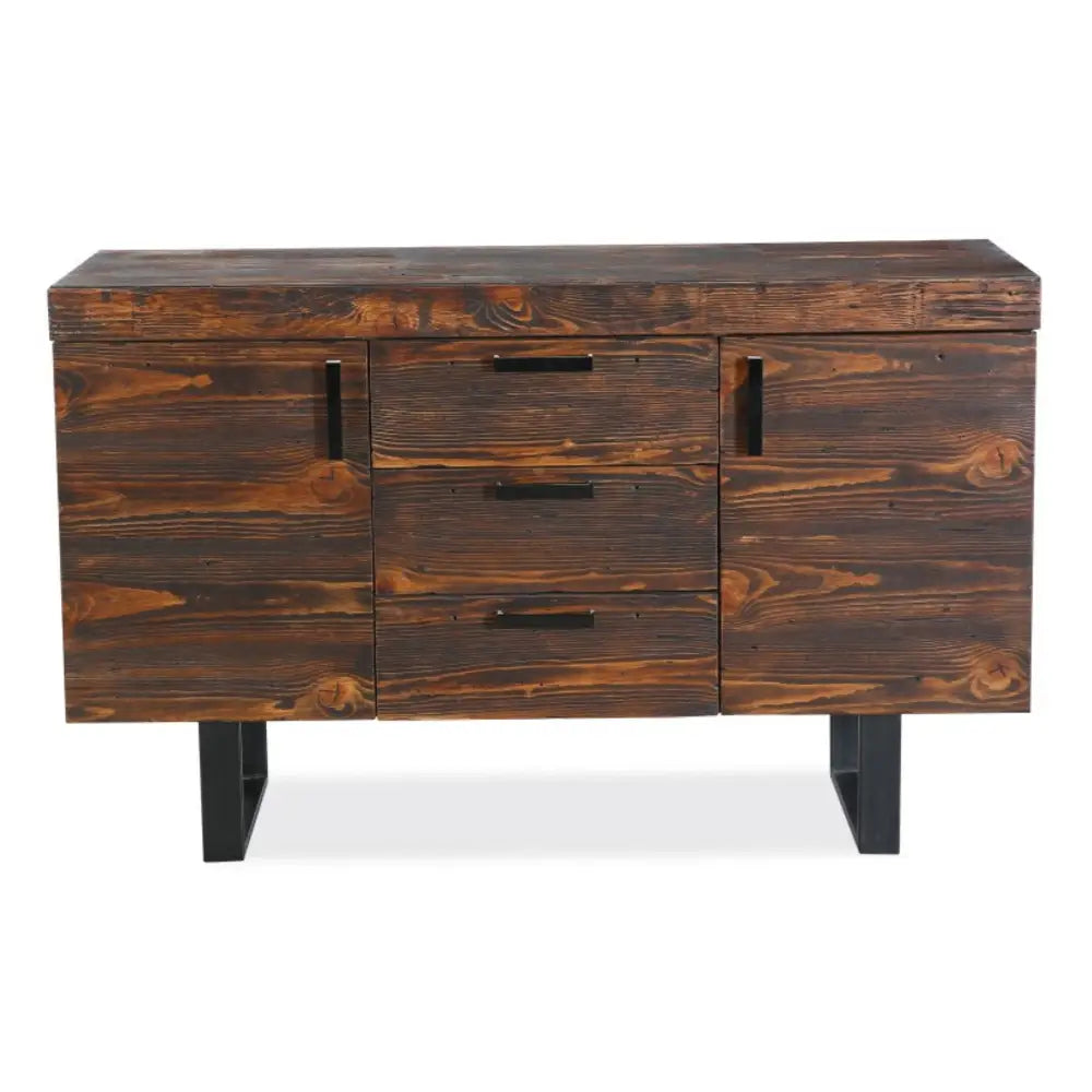 Rustica 150cm Buffet Table Solid Pine Wood 3 Drawer 2 Door Black - Furniture > Living Room
