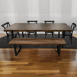 Rustica 150cm Seat Bench with Metal Leg Pine Wood Top Black - Furniture > Dining