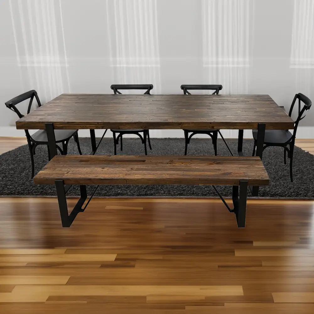 Rustica 150cm Seat Bench with Metal Leg Pine Wood Top Black - Furniture > Dining