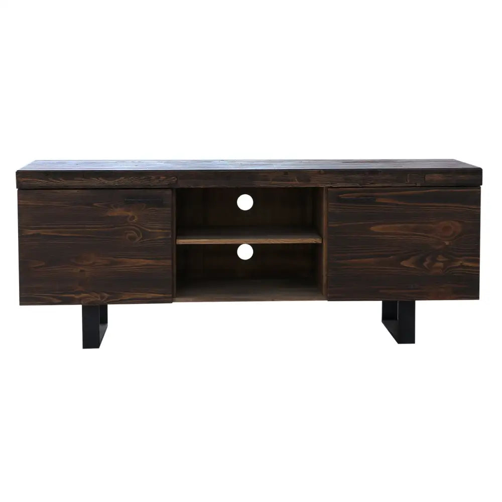 Rustica 160cm ETU Entertainment TV Unit Solid Pine Wood 2 Door Black - Furniture > Living Room