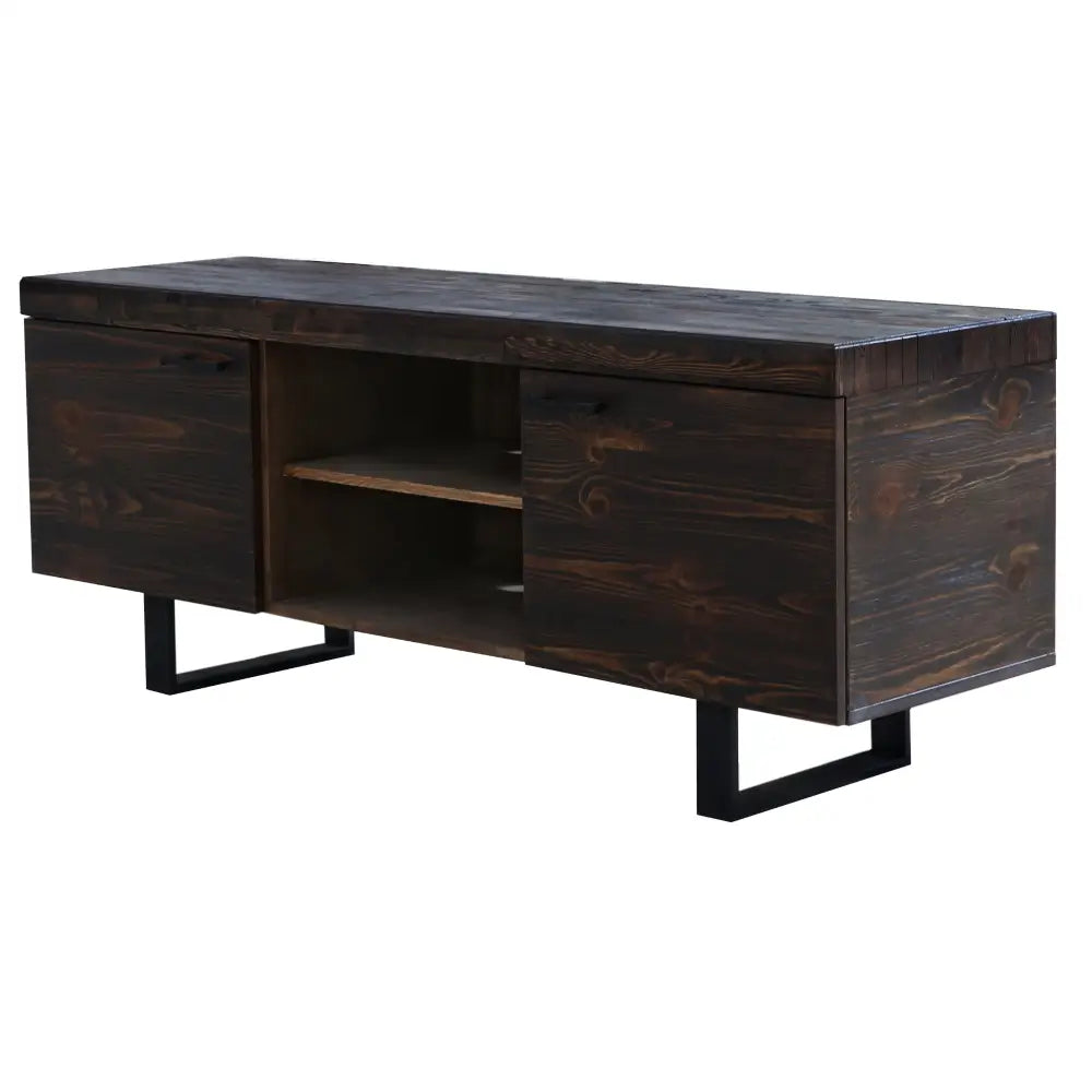 Rustica 160cm ETU Entertainment TV Unit Solid Pine Wood 2 Door Black - Furniture > Living Room