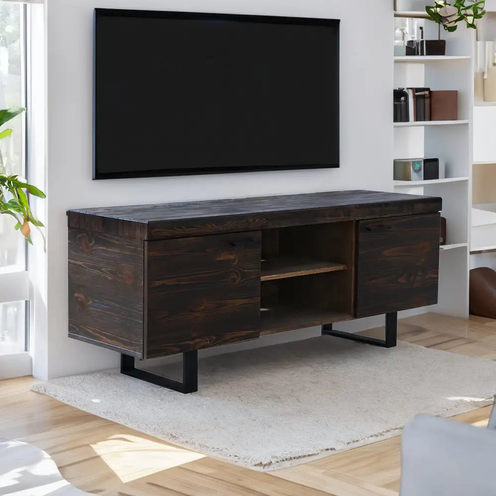 Rustica 160cm ETU Entertainment TV Unit Solid Pine Wood 2 Door Black - Furniture > Living Room