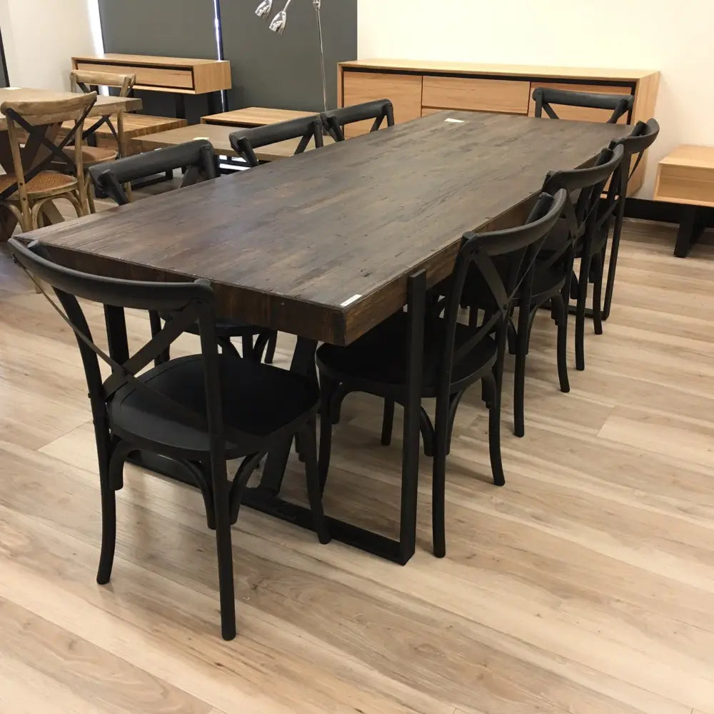 Rustica 240cm Dining Table with Metal Leg Pine Wood Top Black - Furniture > Dining