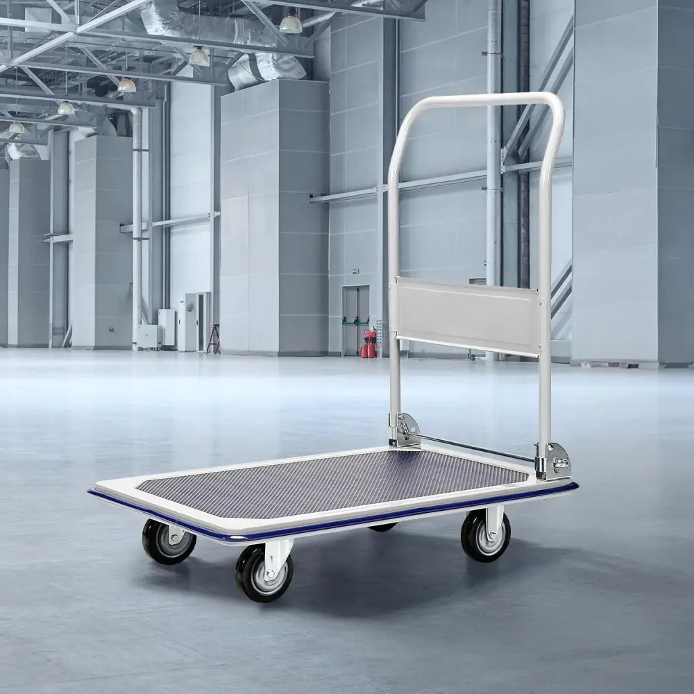 RYNOMATE Foldable Platform Trolley with 4 Wheels (Blue and White) RNM-FPT-100-QY - Home & Garden > Storage