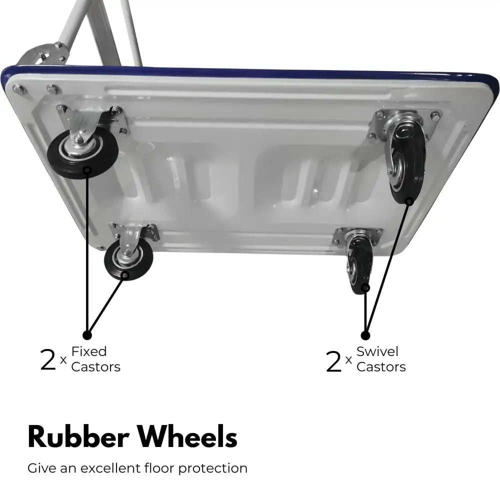 RYNOMATE Foldable Platform Trolley with 4 Wheels (Blue and White) RNM-FPT-100-QY - Home & Garden > Storage