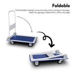 RYNOMATE Foldable Platform Trolley with 4 Wheels (Blue and White) RNM-FPT-100-QY - Home & Garden > Storage