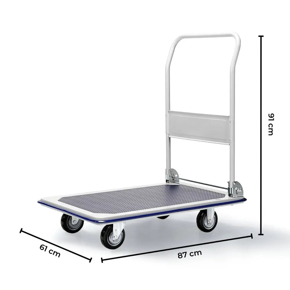 RYNOMATE Foldable Platform Trolley with 4 Wheels (Blue and White) RNM-FPT-100-QY - Home & Garden > Storage