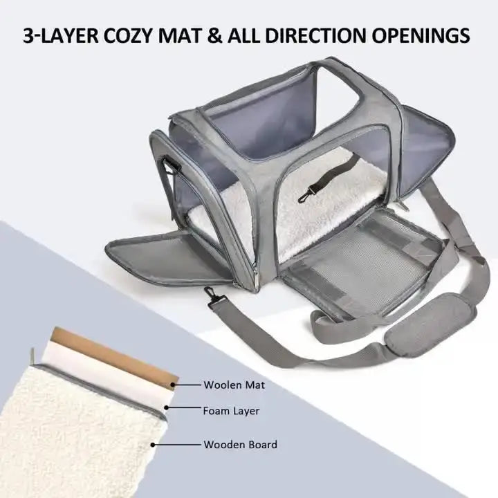 S Blue Portable Foldable Pet Carrier Bag - Large Capacity Travel Carrier for 2 Small Pets Comfortable and Stylish Cat