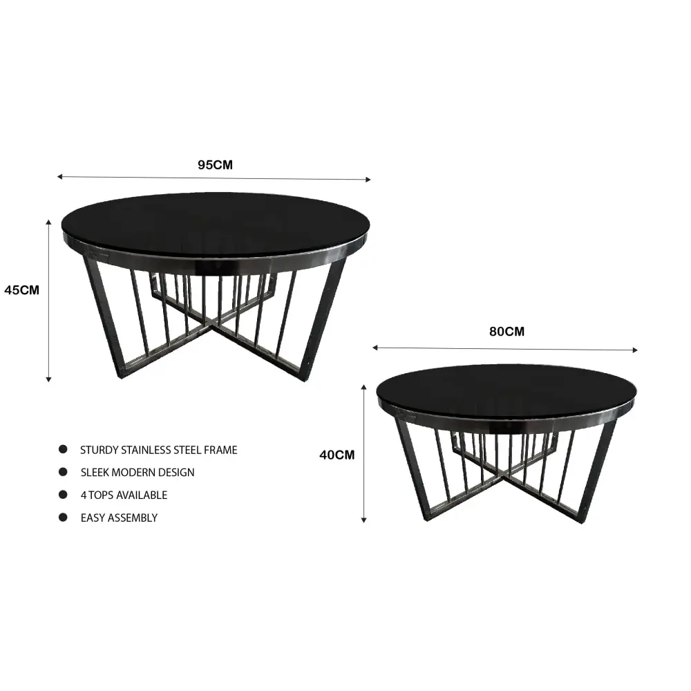 Salina Coffee Table 80cm Black Base - Black Glass - Furniture > Living Room