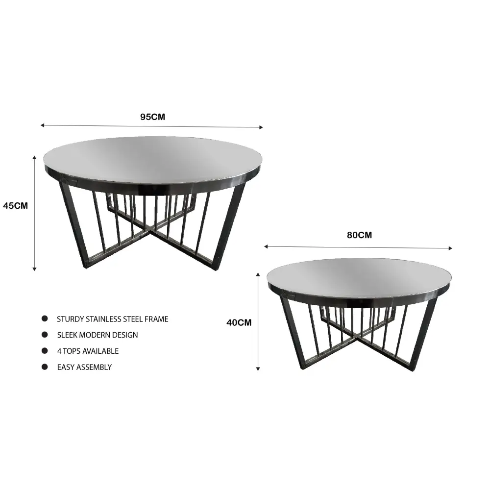 Salina Coffee Table 80cm Black Base - Mirror Glass - Furniture > Living Room