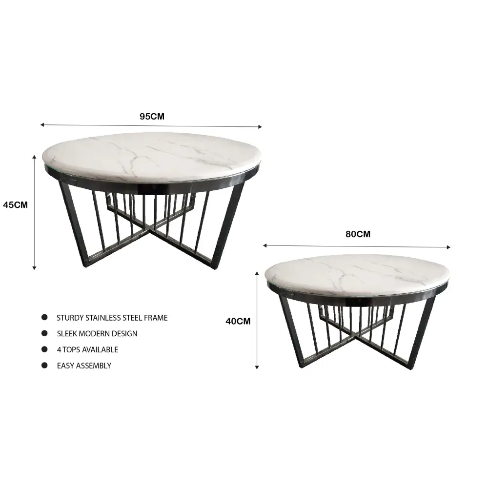 Salina Coffee Table 80cm Black Base - White Marble - Furniture > Living Room