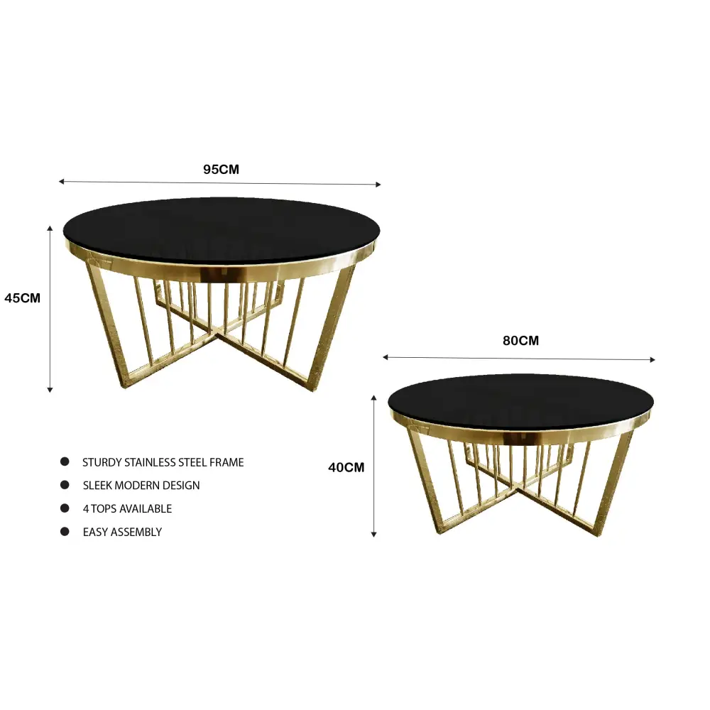 Salina Coffee Table 80cm Gold Base - Black Glass - Furniture > Living Room