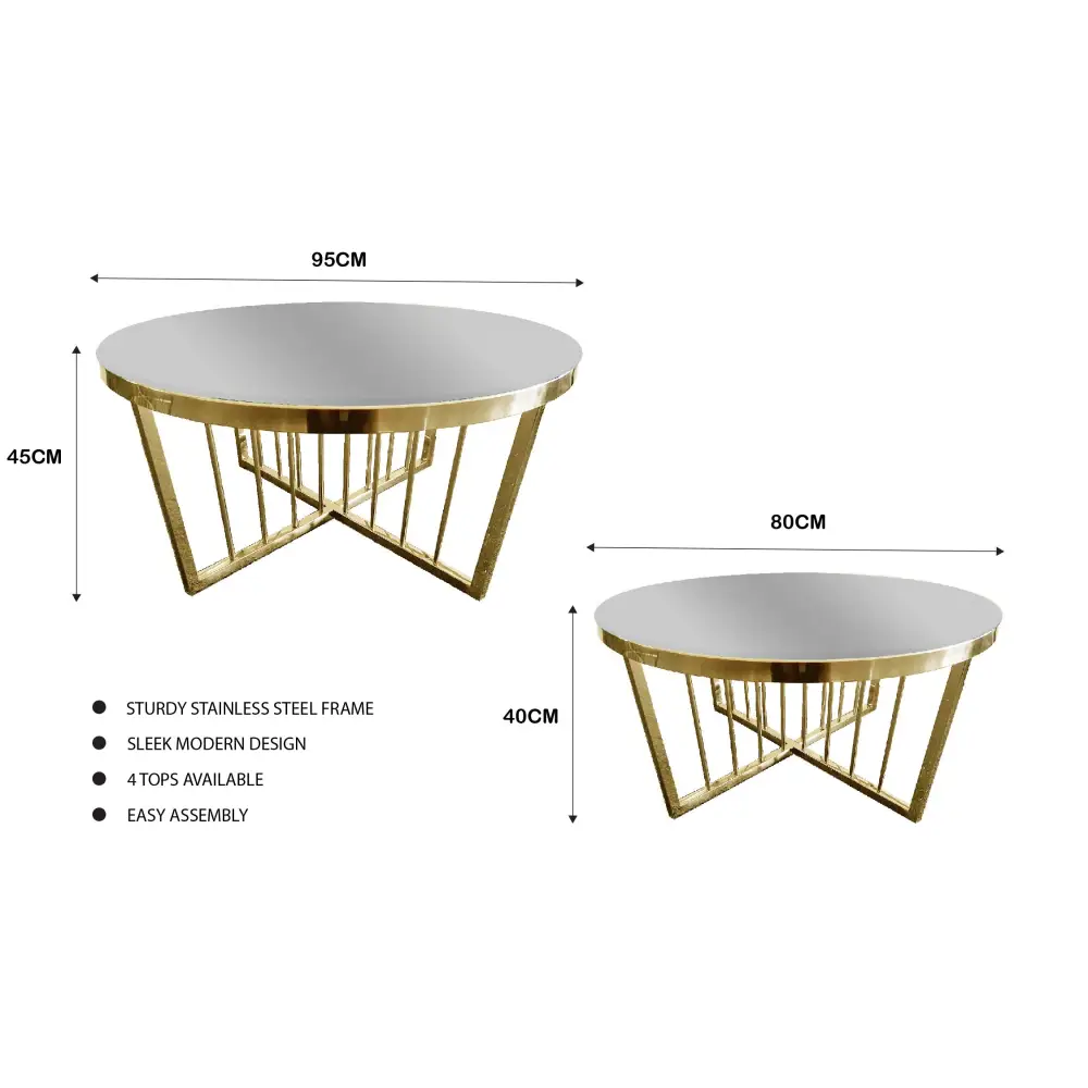 Salina Coffee Table 80cm Gold Base - Mirror Glass - Furniture > Living Room
