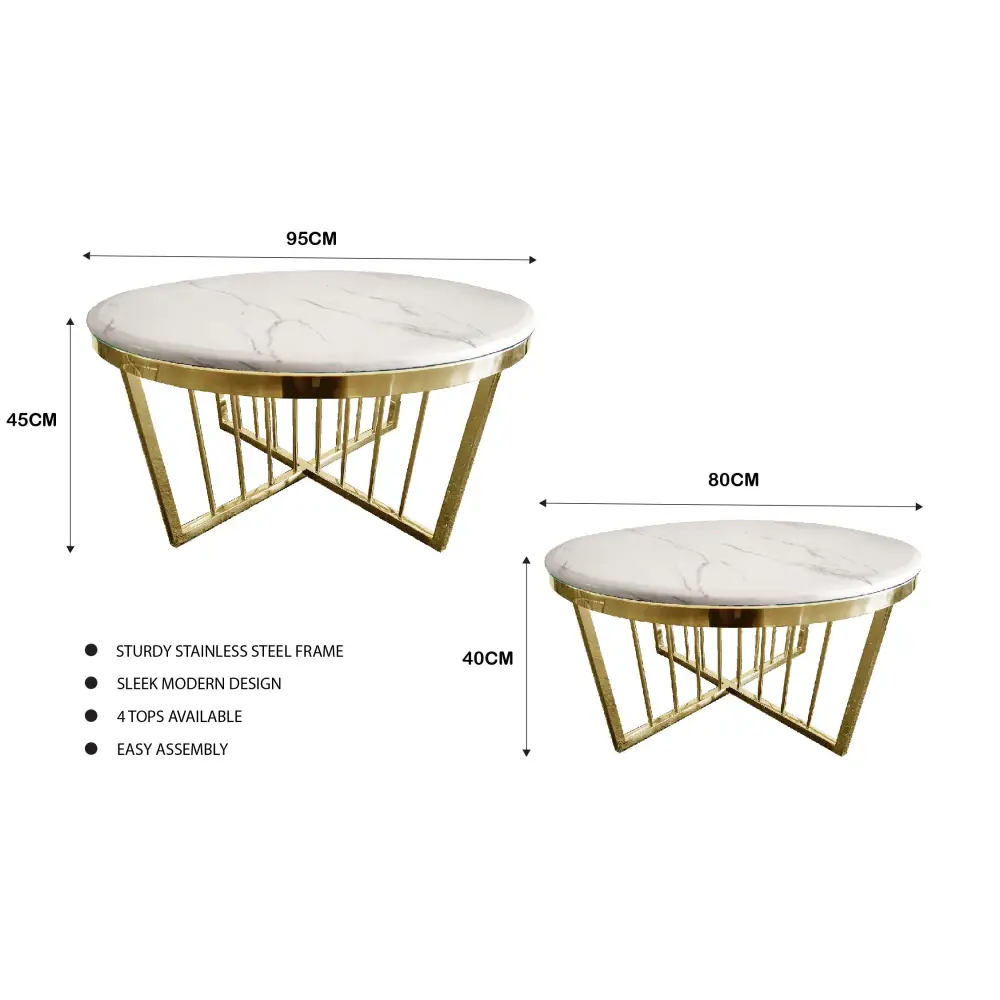 Salina Coffee Table 80cm Gold Base - White Marble - Furniture > Living Room